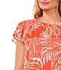 Color:Tigerlily - Image 3 - Short Sleeve Tie Split Round Neck Floral Blouse