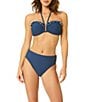 CeCe Solid Contrast Ruffle Halter Swim Top & Solid Mid Rise Hipster Swim Bottom - Image 1
