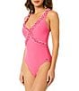 CeCe Solid Contrast Ruffle V-Neck One Piece Swimsuit - Image 3