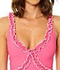 CeCe Solid Contrast Ruffle V-Neck One Piece Swimsuit - Image 4