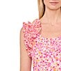 Color:New Ivory - Image 3 - Square Neck Ruffle Sleeveless Ribbed Floral Blouse