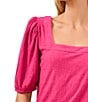 Color:Bright Rose - Image 3 - Square Neck Short Puff Elbow Sleeve Blouse