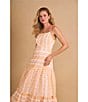 Color:Ultra White - Image 6 - Square Neck Sleeveless Floral Stripe 3D Embroidered A-Line Maxi Dress