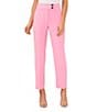 Color:Pink Begonia - Image 1 - Tapered Straight Leg Pleat Front Ankle Crop Twill Trouser Pants