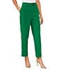 Color:Lush Green - Image 1 - Tapered Straight Leg Pleat Front Ankle Crop Twill Trouser Pants