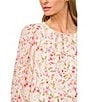 CeCe Textured Georgette Floral Round Neck Long Sleeve Smocked Cuff Blouse, Color:New Ivory - Image 3