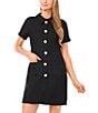 CeCe Tweed Collared Short Sleeve Button Front Dress, Color:Rich Black - Image 3
