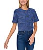 CeCe Tweed Round Neck Short Sleeve Button Front Jacket,Specials : American Fashion Style Bags On Sale