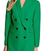Color:Lush Green - Image 3 - Twill Double Breasted Long Sleeve Statement Blazer