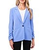 Color:Blue Jay - Image 1 - Twill Long Sleeve Notch Lapel One Button Blazer