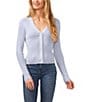 Color:Kentucky Blue - Image 1 - V-Neck Long Sleeve Pearl Button Front Ribbed Knit Cardigan