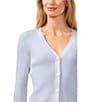 Color:Kentucky Blue - Image 2 - V-Neck Long Sleeve Pearl Button Front Ribbed Knit Cardigan