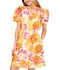 Color:Radiant Yellow - Image 3 - V-Neck Short Puffed Sleeve Floral A-Line Dress