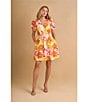 Color:Radiant Yellow - Image 4 - V-Neck Short Puffed Sleeve Floral A-Line Dress