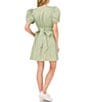 Color:Dusty Olive - Image 2 - V-Neck Short Puffed Sleeve Mini Dress