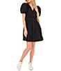 Color:Rich Black - Image 1 - V-Neck Short Puffed Sleeve Mini Dress