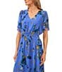 Color:Tropic Night - Image 3 - Cece V-Neck Short Sleeve Midi Floral Dress