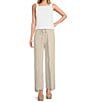 Color:Rainy Day - Image 3 - Wide Leg Pleated Front Asymmetrical Hem Crinkle Twill Pants