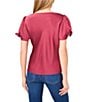CeCe Cece Woven Cowl Neck Short Bubble Sleeve Top, Color:Fresh Berry - Image 2