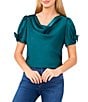 CeCe Cece Woven Cowl Neck Short Bubble Sleeve Top, Color:Dark Forest - Image 1