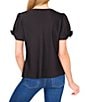 Cece Woven Cowl Neck Short Bubble Sleeve Top - Image 2