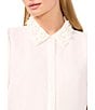 CeCe Woven Embellished Collar Short Sleeve Button Down Blouse - Image 3