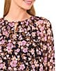 CeCe Woven Floral Print Round Neck Long Sleeve Keyhole Blouse, Color:Rich Black - Image 3