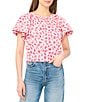 CeCe Woven Floral Print Scoop Neck Short Raglan Sleeve Top - Image 4