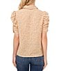 Color:Light Sand - Image 2 - Woven Gingham Print Point Collar Short Shirred Sleeve Button Front Top