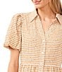 Color:Light Sand - Image 3 - Woven Gingham Print Point Collar Short Sleeve Button Front Dress