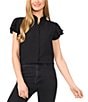 CeCe Woven Mandarin Collar Flutter Short Sleeve Blouse, Color:Rich Black - Image 1