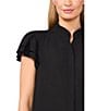 CeCe Woven Mandarin Collar Flutter Short Sleeve Blouse, Color:Rich Black - Image 3