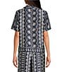 CeCe Woven Notch Collar Short Sleeve Button Front Camp Coordinating Shirt, Color:Classic Navy - Image 6