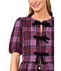 CeCe Woven Coordinating Plaid Print Round Neck Short Sleeve Bow Front Top, Color:Violet - Image 3