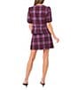 CeCe Woven Coordinating Plaid Print Round Neck Short Sleeve Bow Front Top, Color:Violet - Image 5