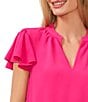 Color:Bright Rose - Image 3 - Woven Ruffle Short Sleeve V-Neck Blouse