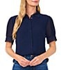 CeCe Woven Short Sleeve Scalloped Collar Blouse - Image 1