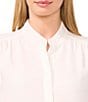 CeCe Woven Stand Collar Sleeveless Button Front Top, Color:New Ivory - Image 3