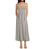 CeCe Woven Stripe Print Square Neck Sleeveless Smocked Midi A-Line Dress, Color:Classic Navy - Image 1