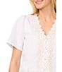 CeCe Woven V-Neck Short Sleeve Embroidered Coordinating Blouse - Image 3