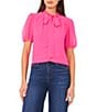 CeCeTie Neck Short Puff Sleeve Blouse - Image 1