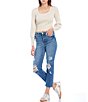 Color:Great News - Image 3 - High Rise Distressed Straight Crop Jeans