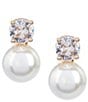 Cezanne Crystal CZ & Pearl Drop Short Pendant Necklace & Stud Earring Set - Image 2