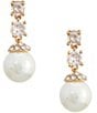 Cezanne Crystal CZ Graduating Round Stone Pearl Drop Earrings, Color:Gold/CZ - Image 1