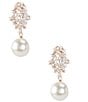 Cezanne Crystal CZ Navette Stone Cluster Pearl Drop Earrings - Image 1