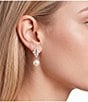 Cezanne Crystal CZ Navette Stone Cluster Pearl Drop Earrings - Image 2