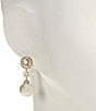 Cezanne Crystal CZ Pave Short Linear Pearl Drop Earrings, Color:Gold - Image 2