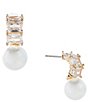 Cezanne Crystal CZ Rectangle Stone Pearl Drop Earrings - Image 1
