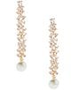 Cezanne Crystal CZ Stone Linear Pearl Drop Earrings - Image 1