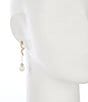 Cezanne Crystal CZ Swirl Metal Pearl Teardrop Linear Earrings, Color:Gold/CZ - Image 2